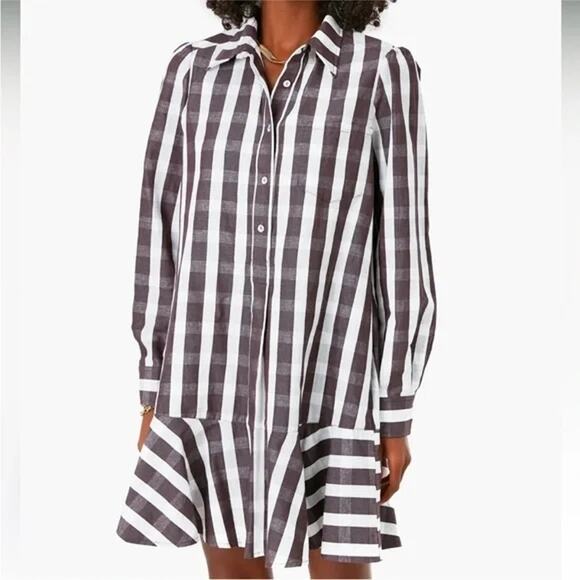 Tuckernuck Check Callahan Espresso Linen Cotton Plaid Dress Fall Farm GUC Large - Picture 1 of 8